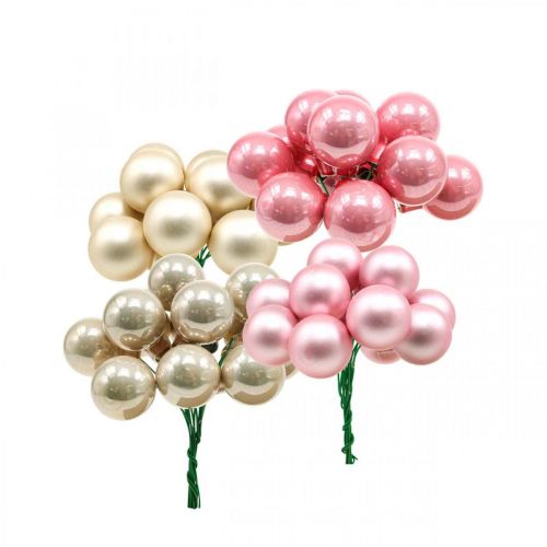 Floristik24 Mini Christmas balls on wire Ø20mm glass pink 140p