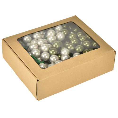 Product Mini Christmas balls on wire glass green silver 2.5cm 140 pcs