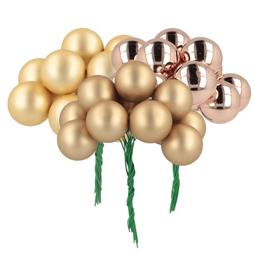 Floristik24 Mini Christmas balls on wire gold rosé glass Ø25mm 140 pcs