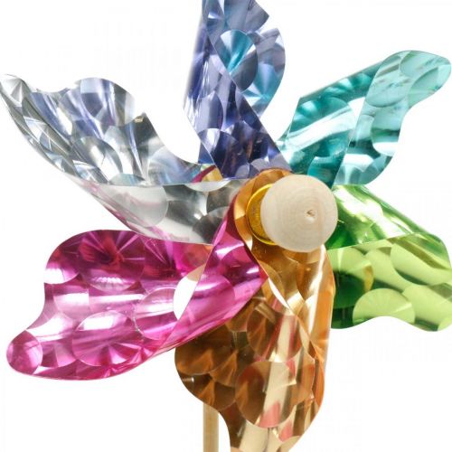 Product Mini pinwheel, party decoration, windmill on a stick, colourful, decoration for the garden, flower plugs Ø8.5cm 12 pieces