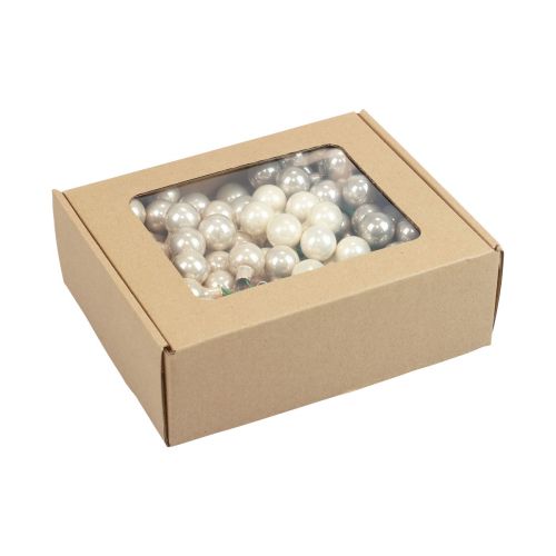 Product Mini Christmas balls on wire glass cream grey Ø2cm 140 pcs
