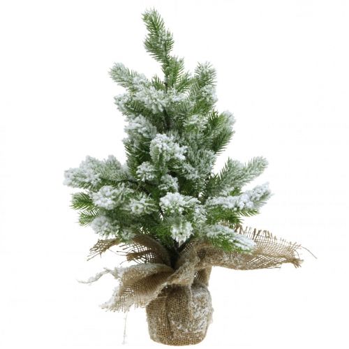 Floristik24 Mini Christmas tree in a sack snowy Ø25cm H42cm