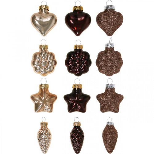 Mini Christmas tree decoration mix glass brown sorted 4cm 12pcs