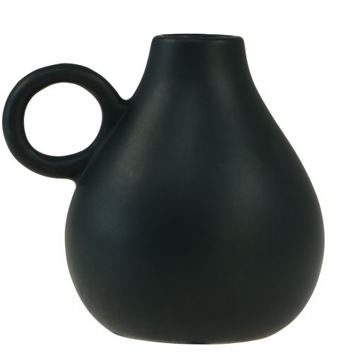 Mini ceramic vase black handle ceramic decoration H8.5cm