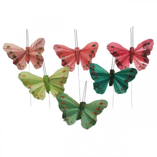 Product Mini butterfly on wire red, green 6.5cm 12pcs