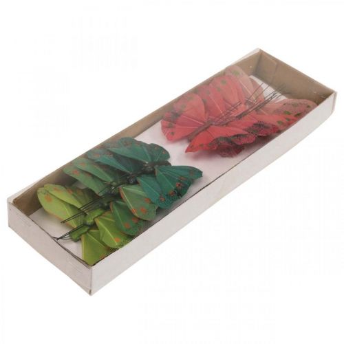 Product Mini Butterfly on Wire Red, Green 6.5cm 12 pcs