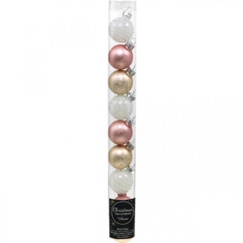Product Mini Christmas balls cream, pink, white real glass Ø3cm 9pcs