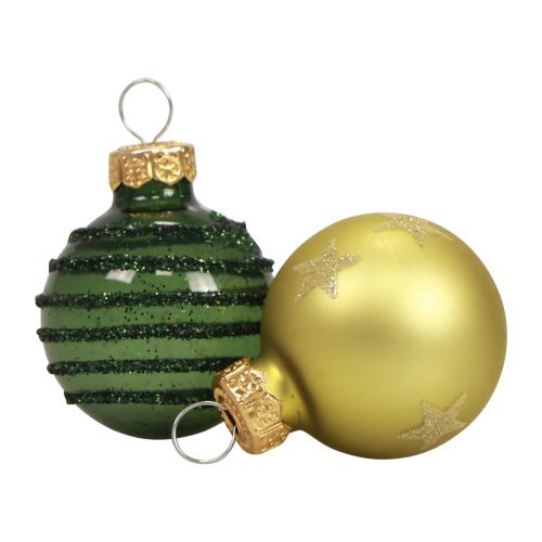 Floristik24 Mini Christmas balls glass green gold glass balls Ø3cm 9pcs