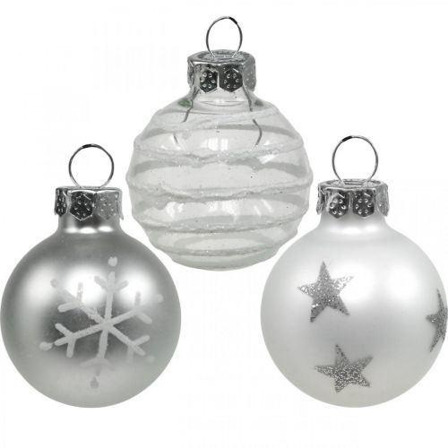 Product Mini Christmas balls white, silver real glass Ø3cm 9pcs
