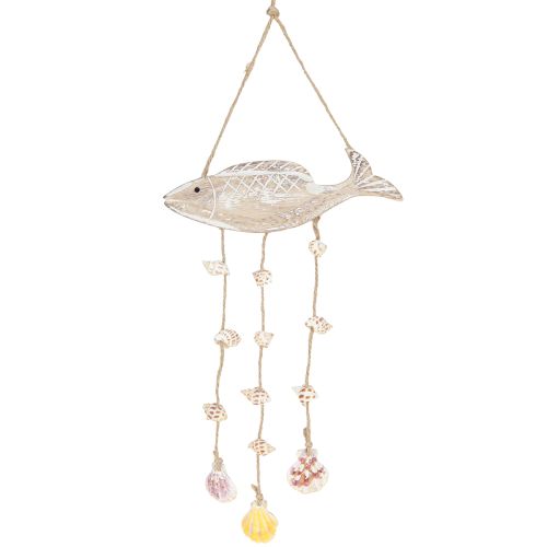 Product Mobile Maritime Wooden Fish Shells Natural White L20cm 2pcs