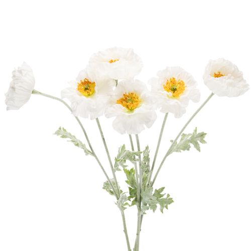 Artificial poppy, white, long stem, 78cm, 3 pieces