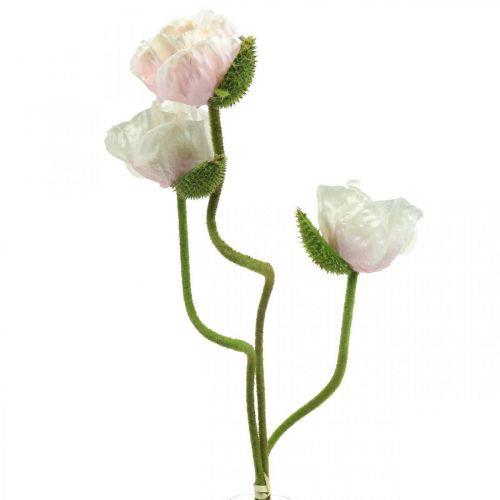 Artificial poppy, silk flower white-pink L55/60/70cm set of 3