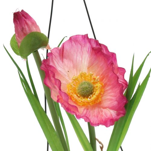 Floristik24 Poppy in a glass to hang pink H22cm