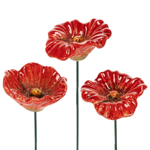 Ceramic Poppy Flower Romantic Decoration for Spring Garden and Flower Beds 31cm 6pcs