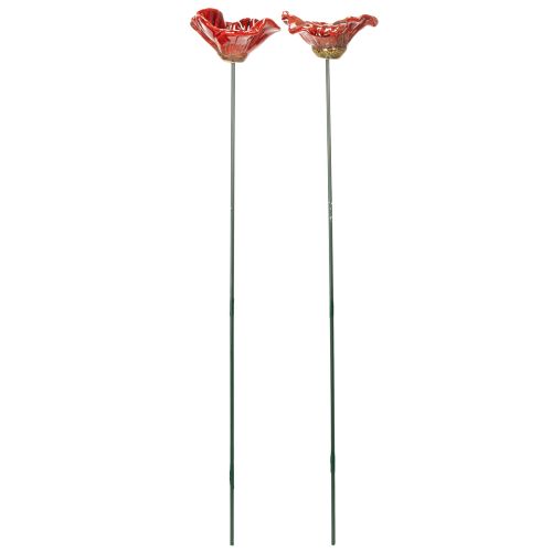Product Garden stake poppy ceramic, unusual design for flower beds, 52cm, 2 pieces
