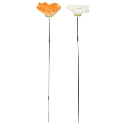 Product Garden stake poppy flower ceramic decoration for spring garden design 32cm 6pcs