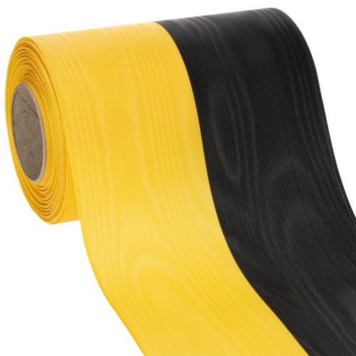Moiré wreath ribbon 150mm yellow-black - mourning ribbon, sash, decoration, club ribbon - 25m roll buy online | Floristik24.ie