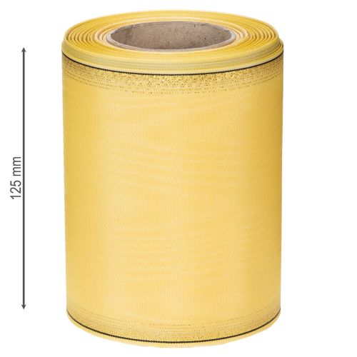 Product Moiré wreath ribbon, yellow with gold trim, 125mm x 25m - High-quality mourning ribbon, decorative ribbon, bow ribbon
