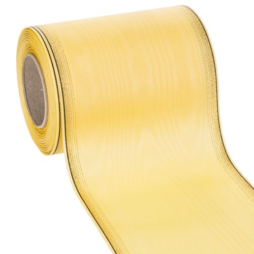 Floristik24 Moiré wreath ribbon, yellow with gold trim, 125mm x 25m - High-quality mourning ribbon, decorative ribbon, bow ribbon