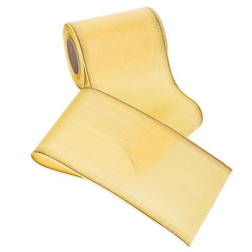 Product Moiré wreath ribbon, yellow with gold trim, 125mm x 25m - High-quality mourning ribbon, decorative ribbon, bow ribbon