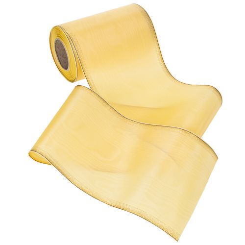 Product Moiré wreath ribbon, yellow with gold trim, decorative floral ribbon, acetate/polyester, 150mm x 25m