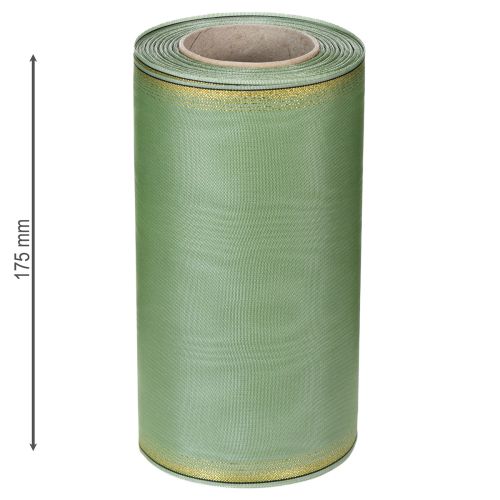 Product Moiré wreath ribbon sage green with gold edge - 175mm x 25m - decorative ribbon for floristry &amp; celebrations