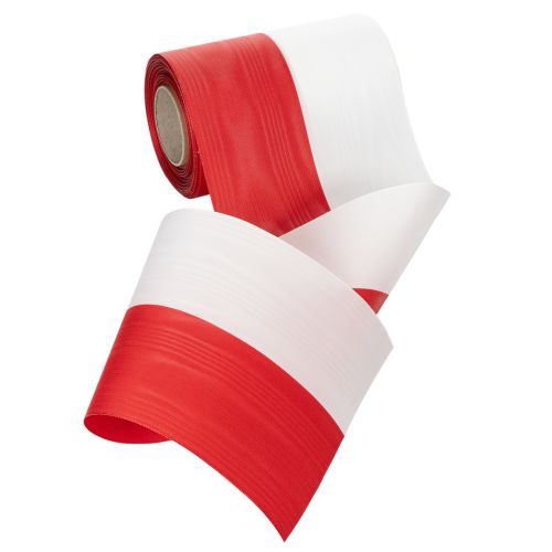 Moiré wreath ribbon, mourning ribbon white-red, decorative ribbon 150mm, memorial ribbon mourning fleur, acetate taffeta 25m | Floristik24.ie