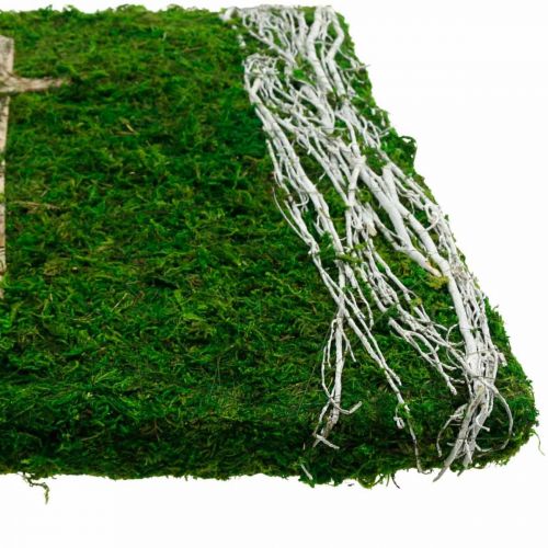 Floristik24 Moss picture vines and cross for grave arrangement green, white 40 × 30cm