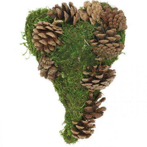 Grave decoration moss heart with cones for funeral arrangement 20 × 13cm