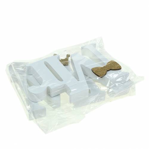 Floristik24 Decorative letters Mr & Mrs wood white, gold sorted H11/13,cm set of 4