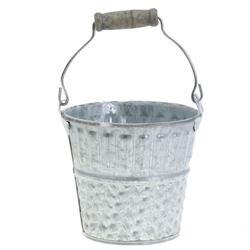 Floristik24 Zinc bucket with braided pattern gray, white washed Ø14cm H13cm 4pcs