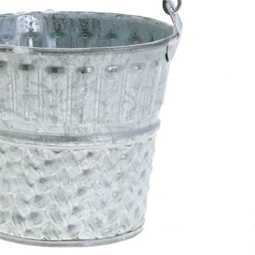 Floristik24 Zinc bucket with braided pattern gray, white washed Ø14cm H13cm 4pcs