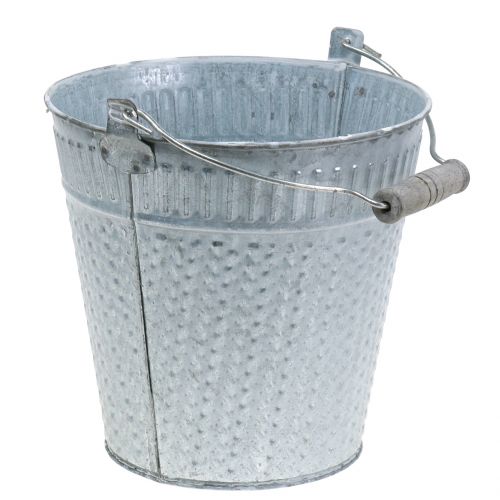 Floristik24 Zinc bucket with braided pattern gray, white washed Ø18cm H17.5cm