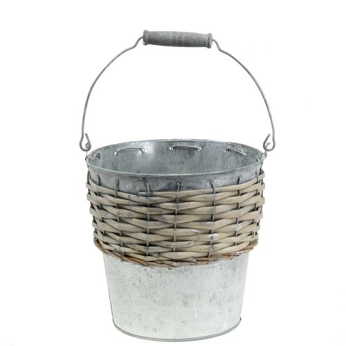 Floristik24 Zinc bucket with wickerwork Ø18cm H17cm