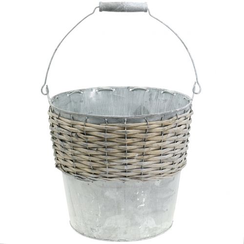 Zinc bucket with wickerwork Ø24cm H22cm