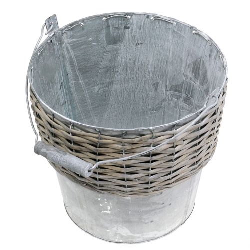 Floristik24 Zinc bucket with wickerwork Ø24cm H22cm