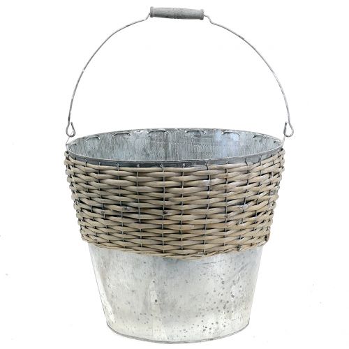 Floristik24 Zinc bucket with wickerwork Ø32cm H27.5cm