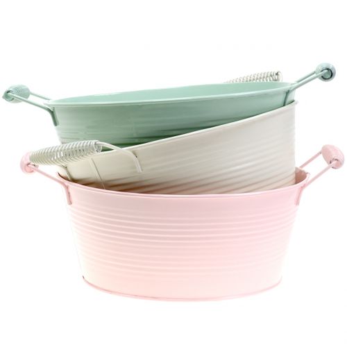 Zinc bowl pastel colors with handle Ø22cm H9.5cm 3pcs