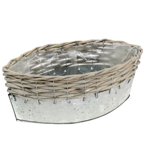 Floristik24 Zinc boat with wickerwork 30.5 x 10.5cm H12cm
