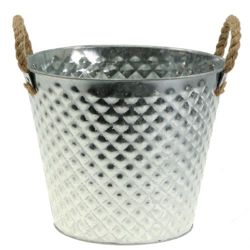 Floristik24 Zinc pot diamond with rope handles washed white Ø24.5cm H21cm