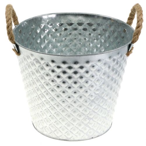 Product Zinc pot diamond with rope handles washed white Ø24.5cm H21cm