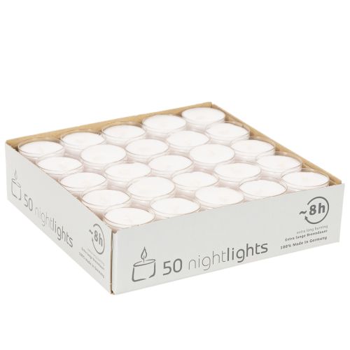 Nightlights Tealights White in Plastic Tray 8 Hours 50 Pieces | Floristik24.ie