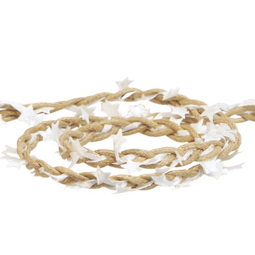 Floristik24 Natural decorative ribbon with white stars Width 5mm Length 8m