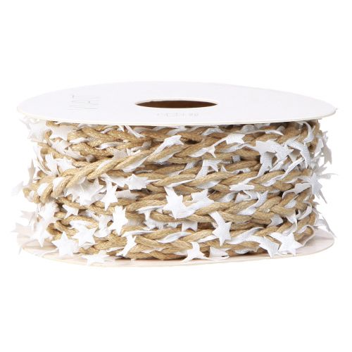 Floristik24 Natural decorative ribbon with white stars Width 5mm Length 8m