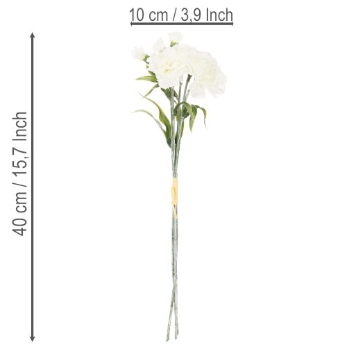 Artificial carnation bouquet, white artificial flowers, decoration, 4 bunches | Floristik24.ie