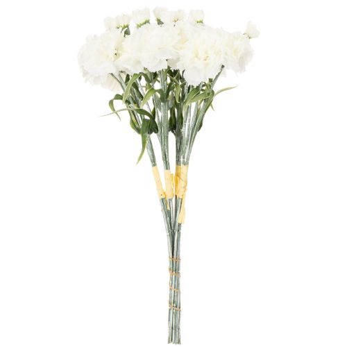 Artificial carnation bouquet, white artificial flowers, decoration, 4 bunches | Floristik24.ie