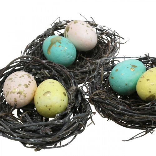 Floristik24 Mini Easter basket with pastel eggs Colorful Easter decorations Ø6cm 12 pieces