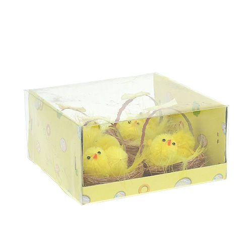 Floristik24 Decorative nest with chenille chick yellow 5cm 4pcs