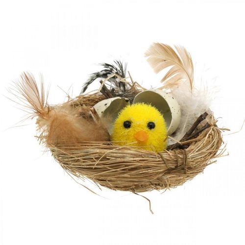 Product Easter decoration chicks in the nest with feathers Table decoration Easter nest Ø9cm
