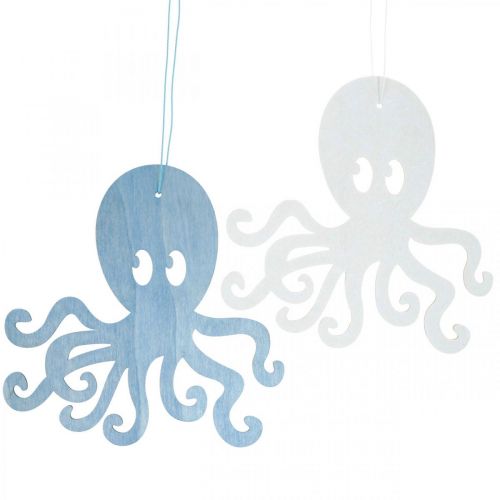 Floristik24 Octopus for hanging blue, white octopus made of wood maritime summer decoration 8 pieces